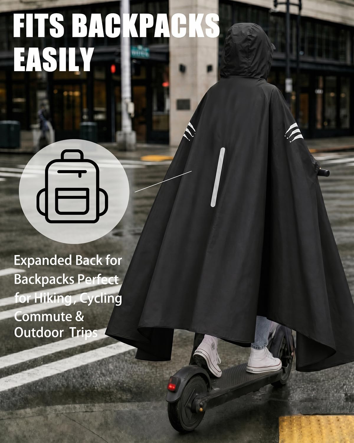 Rain Poncho Waterproof Full Body Long Hooded with Double-Face Visor Mask, Packable Raincoat for Cycling, Hiking