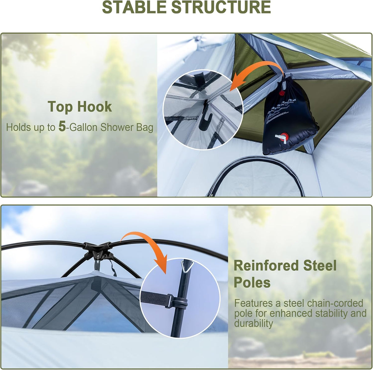 Camping Shower Tent, 7.9 FT Extra Tall Oversize Privacy Tent, Portable Outdoor Bathroom Toilet Tent with Floor, Easy Set Up Privacy Shelter for Dressing, Hiking, Fishing, UPF50+
