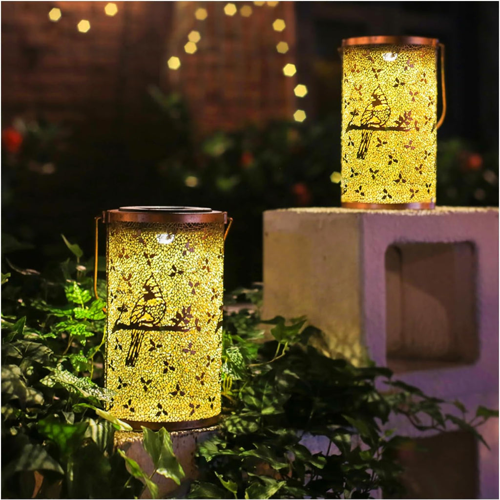 2 Pack Cardinal Outdoor Solar Hanging Lanterns Waterproof LED Solar Lights Metal Decorative Lanterns for Garden, Patio, Courtyard, Backyard, Yard Decor Unique Cardinal Gifts for Women Gardening