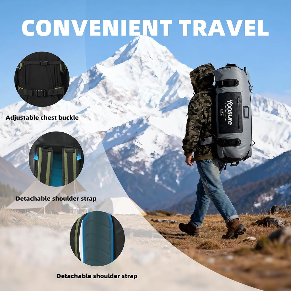 80 lt Waterproof Duffel Bag Motorcycle Dry Bag Backpack, Waterproof Zippered Bags with Backpack Spacer Pad for Kayaking Rafting Boating Canoeing Camping Paddle Beach (Black)