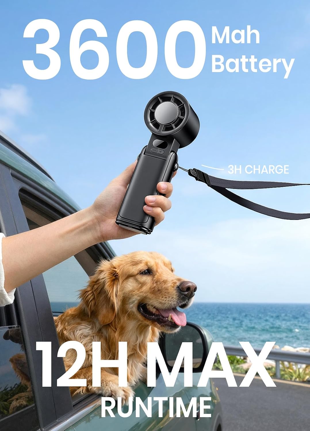 Portable Handheld Turbo Fan, 1-199 Speed Adjustable, Dark Black