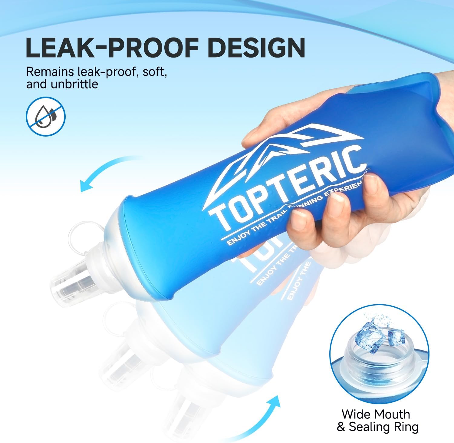 Collapsible Soft Flask Water Bottle, TPU Soft Folding Flexible Water Bottles for Hydration Pack/Running Vest, BPA/PVC Free, Ideal for Running Hiking Cycling Climbing (500ml)