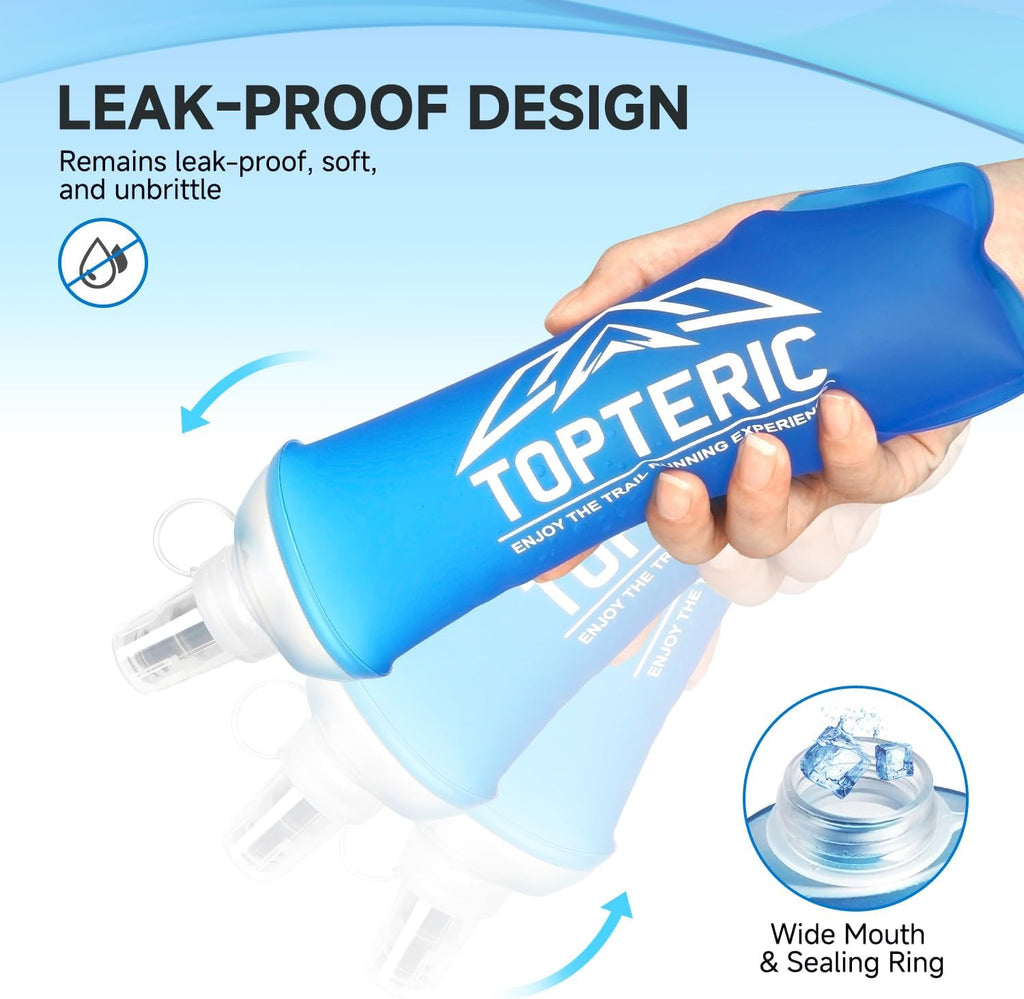 Collapsible Soft Flask Water Bottle, TPU Soft Folding Flexible Water Bottles for Hydration Pack/Running Vest, BPA/PVC Free, Ideal for Running Hiking Cycling Climbing (150ml-2 Pack)