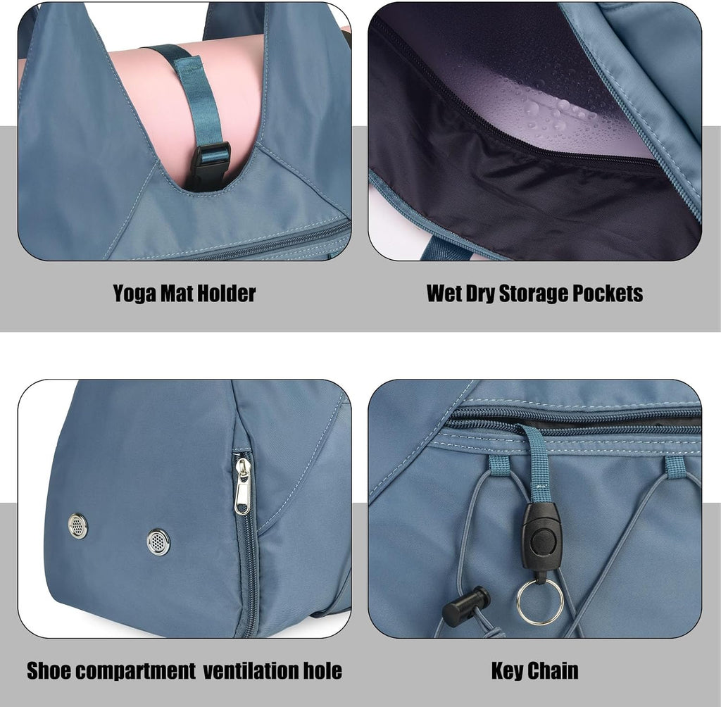 Forestfish Gym Bag For Women With Yoga Mat Holder, Blue