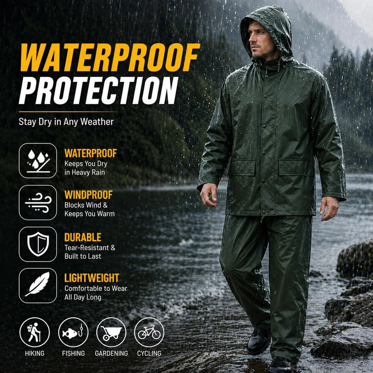Rain Suit For Men & Women Waterproof Heavy Duty Rain Gear Reflective Jacket for Fishing Outdoor Work Raincoats