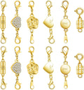 Magnetic Jewelry Clasps Set, Gold and Silver, 12 Pack Rose and Heart Design, Necklace Bracelet Closures with Rhinestone Accents (12pcs Golden)