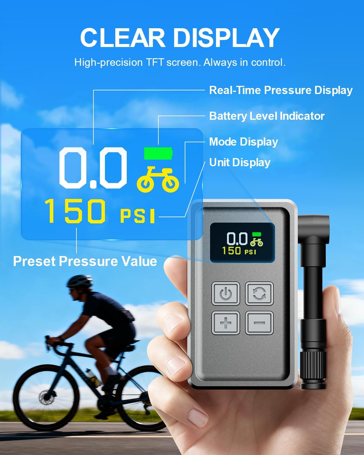Mini Bike Pump 150 PSI Electric Tire Inflator with Gauge for Bikes