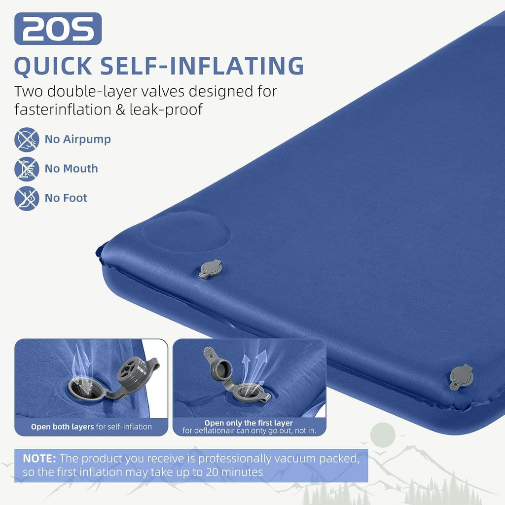 Wevelel Memory Sleeping Pad, 3.1" Ultra-Thick Foam Sleeping Mats for Camping, Easy Inflate&Deflate,9.5 R-Value Insulated Camping Mattress Pad with Pillow, for Car Travel Tent