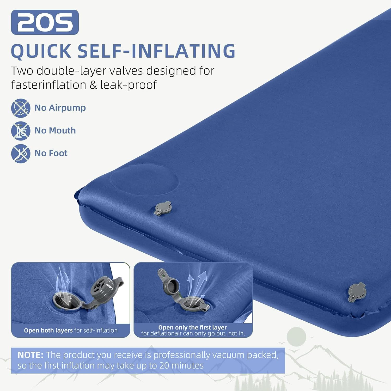 Wevelel Memory Sleeping Pad, 3.1" Ultra-Thick Foam Sleeping Mats for Camping, Easy Inflate&Deflate,9.5 R-Value Insulated Camping Mattress Pad with Pillow, for Car Travel Tent