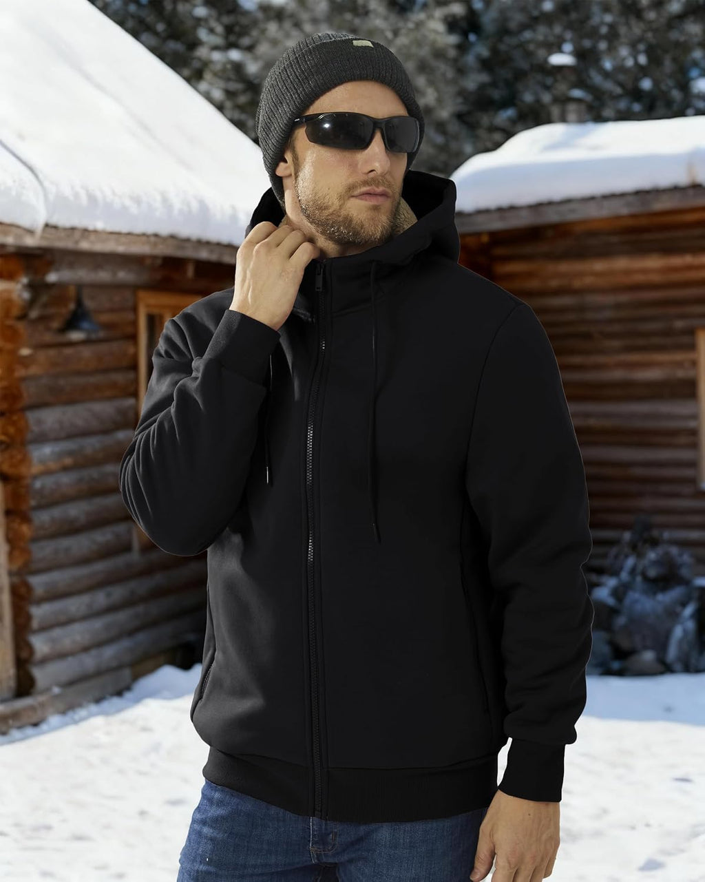 Boladeci Men's Sherpa Fleece Lined Hoodie Zip Up Heavyweight Winter Jacket