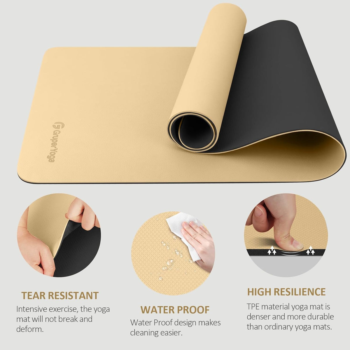 Gruper Yoga Mat Non Slip, Anti-Tear Workout Mat with Carrying Strap and Bag