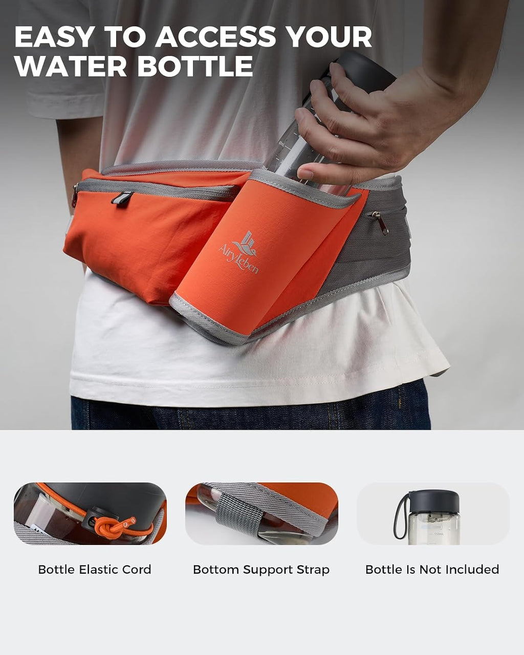 Fanny Pack with Water Bottle Holder, RFID Blocking & Water Resistant Crossbody Belt Bag for Women Men, Lightweight Adjustable Waist Bag for Running, Hiking, Cycling & Walking (Orange)