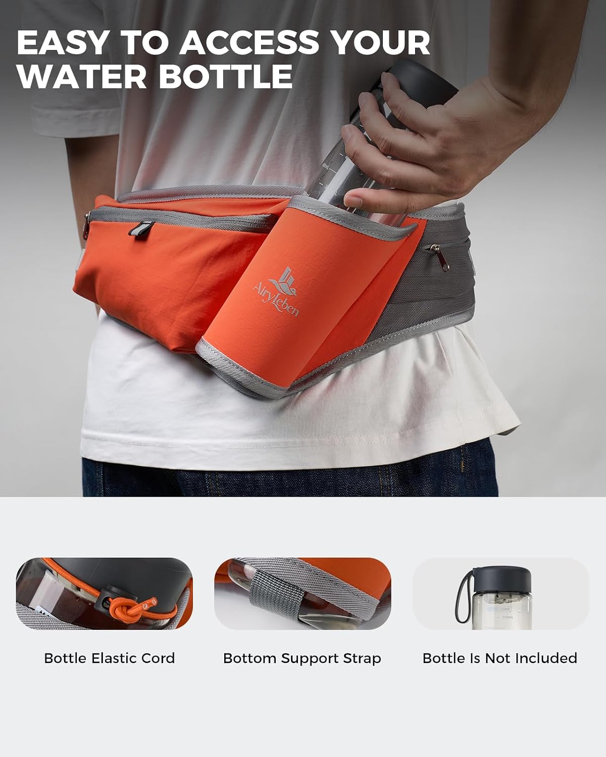 Fanny Pack with Water Bottle Holder, RFID Blocking & Water Resistant Crossbody Belt Bag for Women Men, Lightweight Adjustable Waist Bag for Running, Hiking, Cycling & Walking (Orange)