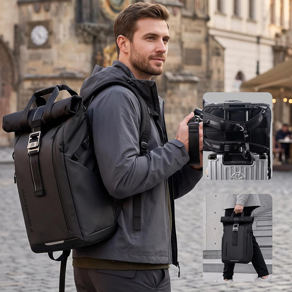 Besnfoto Waterproof Camera Backpack Rolltop Laptop Bag for DSLR Mirrorless