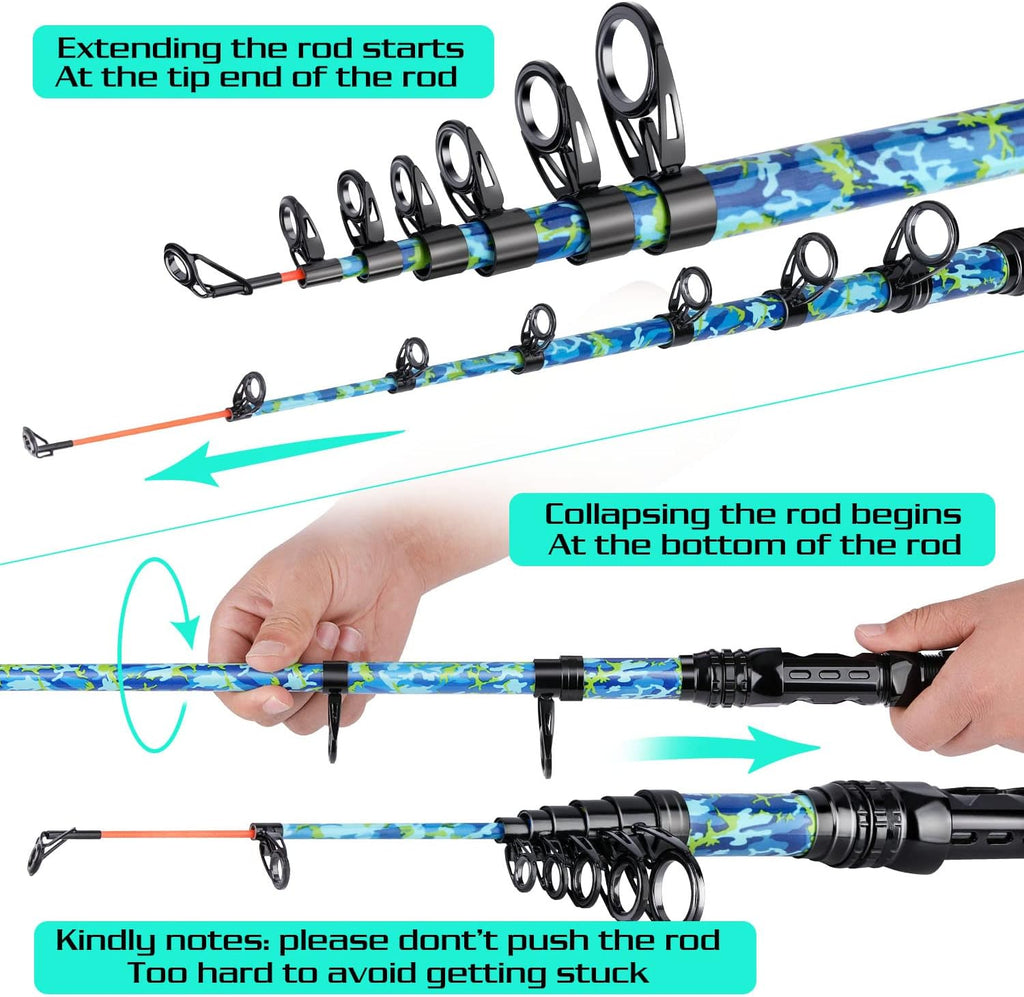 Sougayilang Telescopic Fishing Rod and Reel Combo – Full Kit with Carrier Bag, 11+1 Bearings Spinning Reel, Carbon Fiber Travel Pole for Bass, Trout, Catfish, Redfish – Saltwater Freshwater