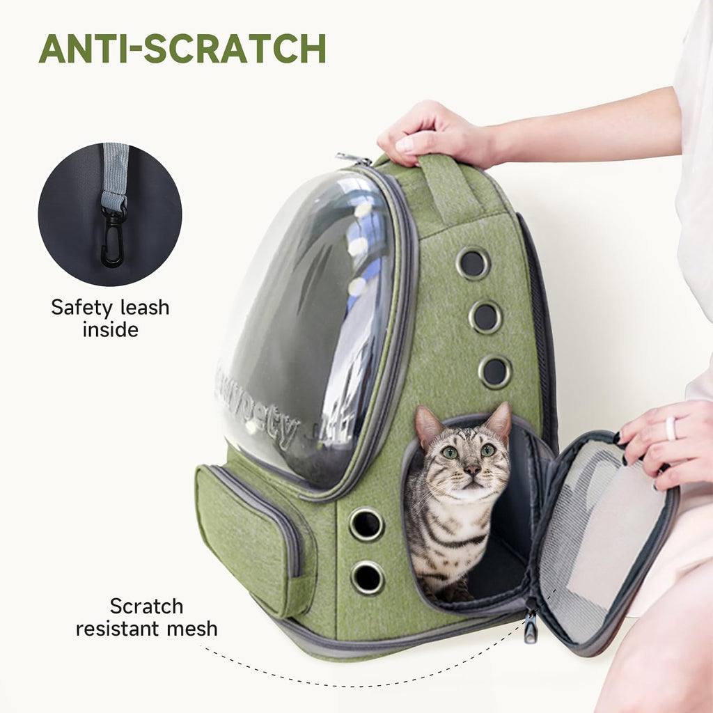 Cawypety Cat Backpack Carrier, Breathable Cat Carrier Large Space Bubble Pet Backpack for Kitty Small Dog up to 15lbs, Transparent & Foldable Pet Carrier for Travel Hiking