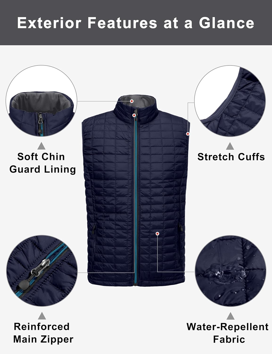 Little Donkey Andy Men's Puffer Vest, Lightweight Warm Sleeveless Jacket for Hiking Travel Golf