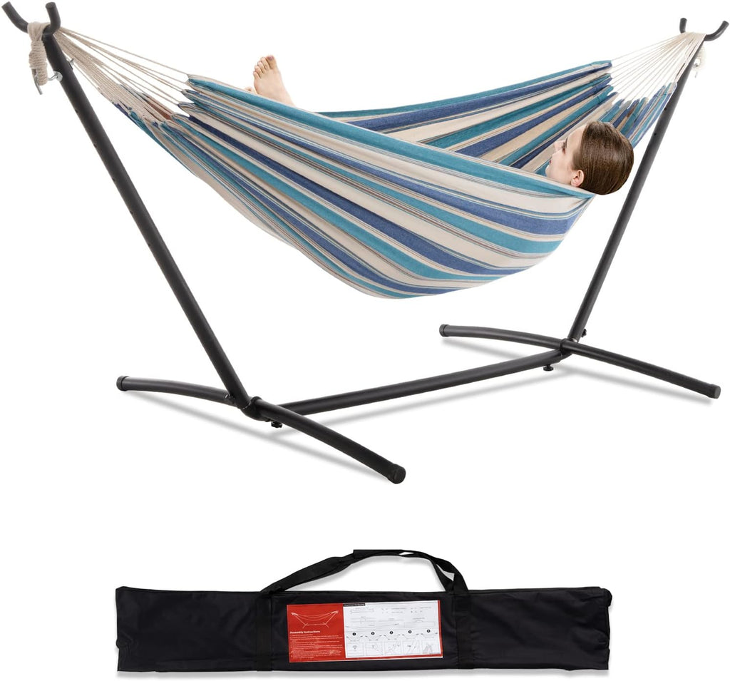 Double Hammock with Stand for Outside, Heavy-Duty, Portable (Lightblue)