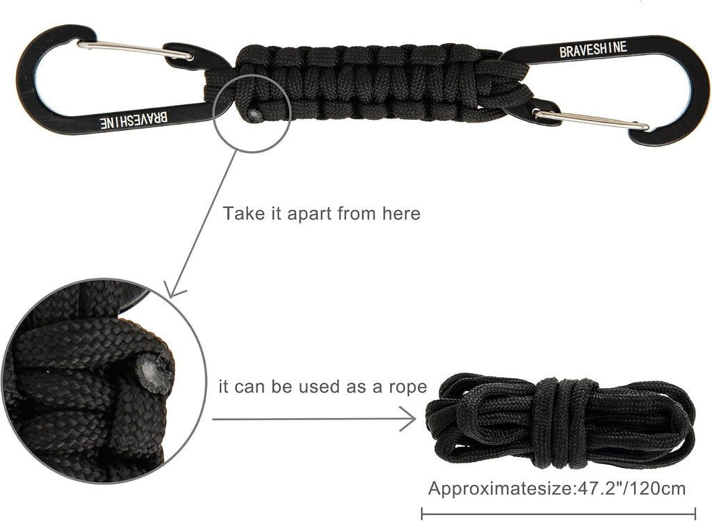 BRAVESHINE Paracord Keychain Carabiner Clip | D Ring Hanger Lanyard Hook