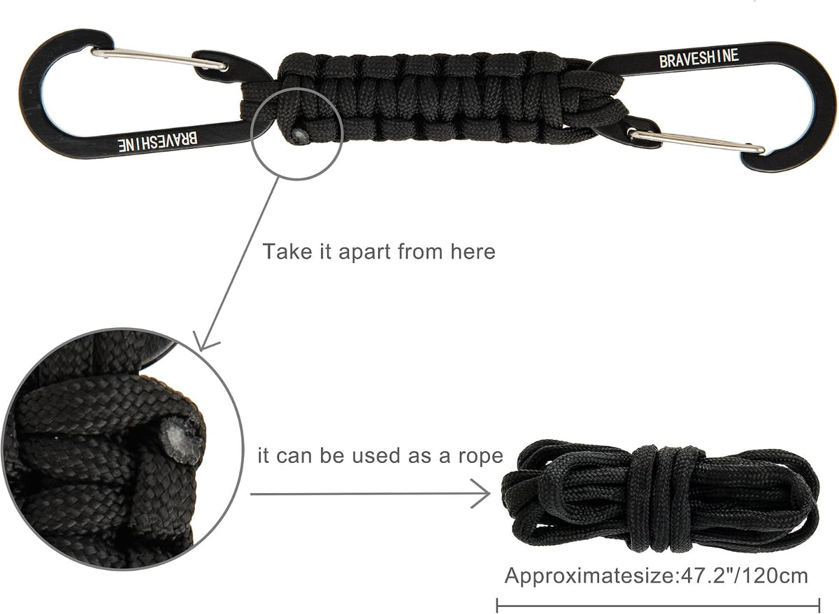 BRAVESHINE Paracord Keychain Carabiner Clip | D Ring Hanger Lanyard Hook