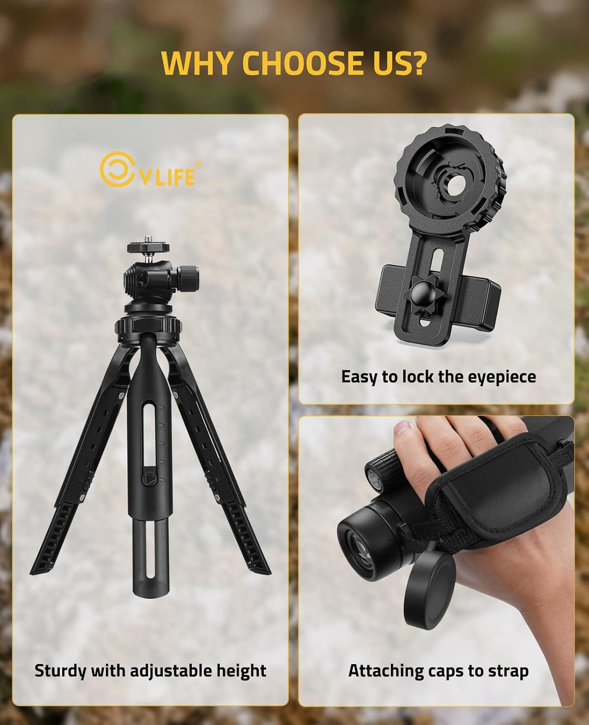 CVLIFE 12x60 Monoculars for Adults High Powered with Smartphone Adapter, BAK4 Prism FMC Lens, Tripod & Hand Strap Included, Monocular Telescope for Bird Watching Hiking Travel