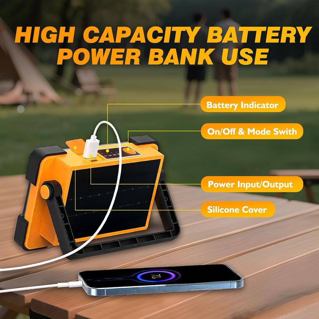 120W Solar Rechargeable 144 LED Work Light, 10000LM Flood Light