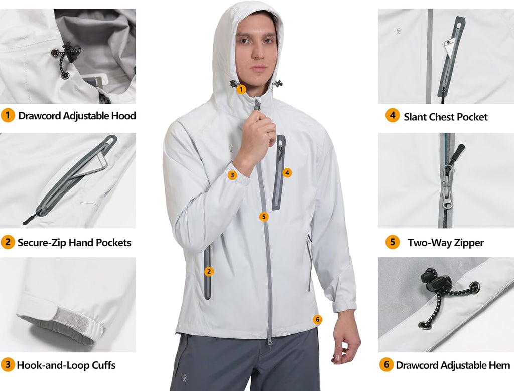 Little Donkey Andy Men's Waterproof Rain Jacket Outdoor Raincoat for Hiking