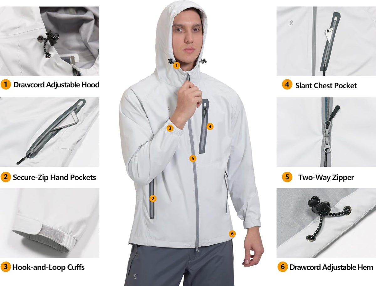 Little Donkey Andy Men's Waterproof Rain Jacket Outdoor Raincoat for Hiking