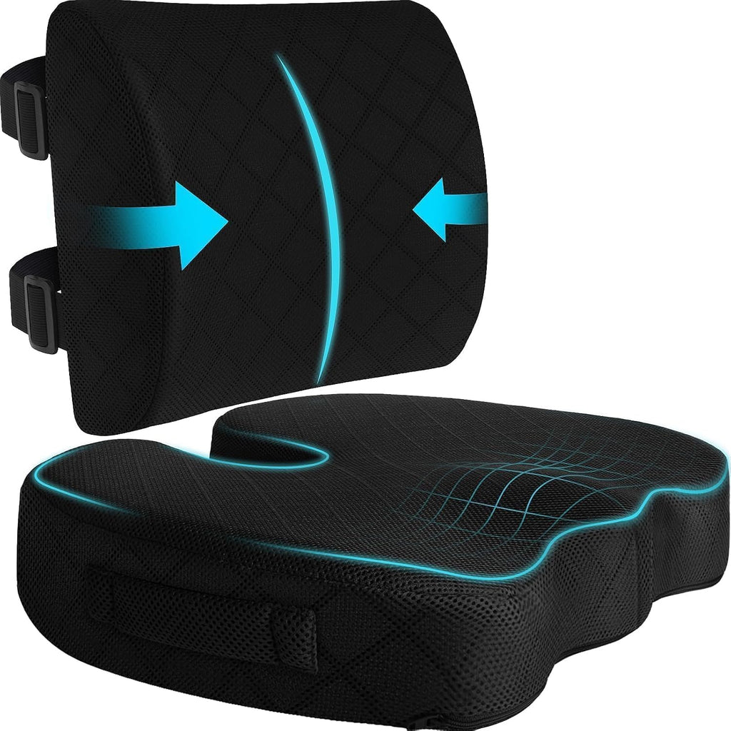 Back&Seat Cushion, Chair Cushions, Lumbar Back Support Pillow, Black/Large