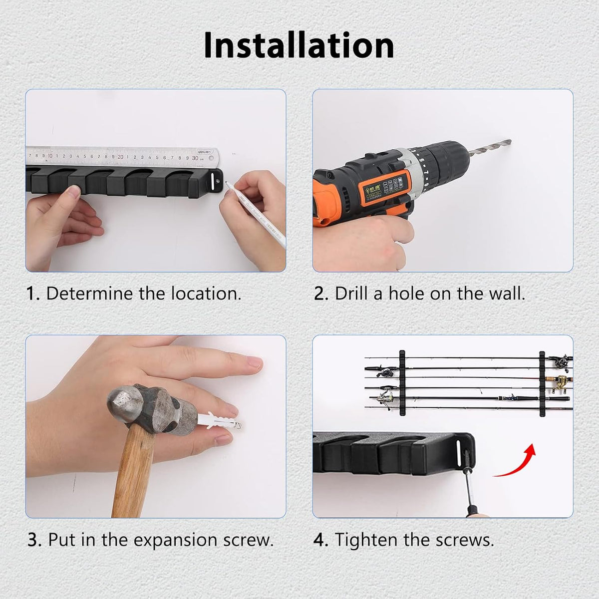 2-Set Horizontal Fishing Rod Holders Wall-Mounted Holds 12 Rods or Combos