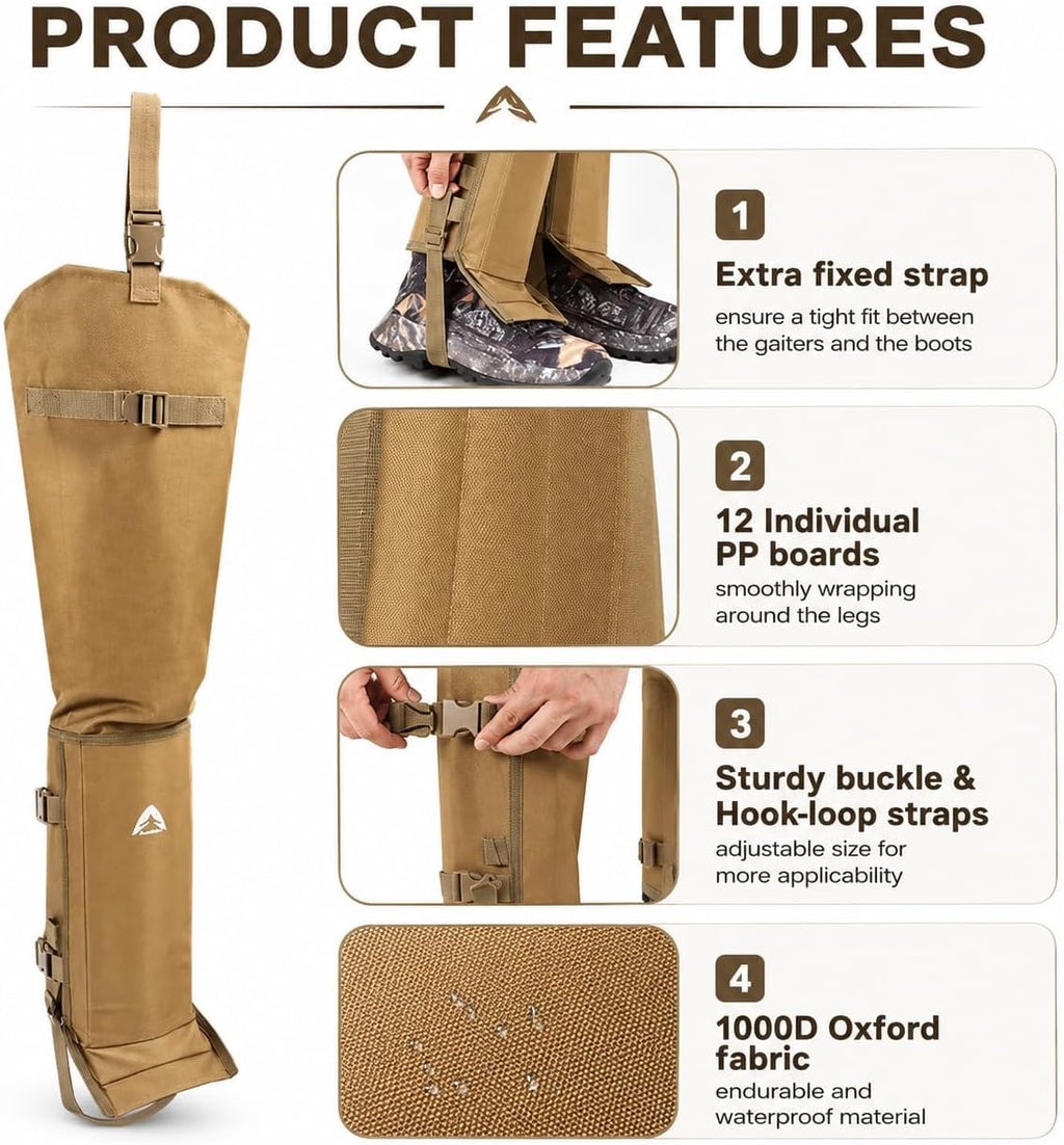 Snake Gaiters for Men&Women Waterproof Snake Guard Leg Protection with PP Board Inserts 1000D Oxford Fabric Hunting Gaiters with Secure Underfoot Straps for Hiking Fishing Farming Brush Clearing