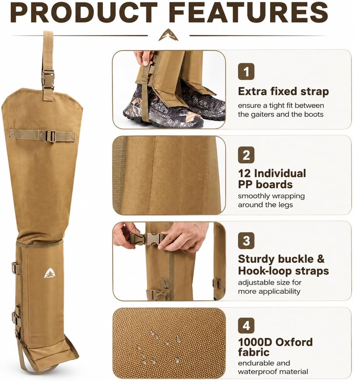 Snake Gaiters for Men&Women Waterproof Snake Guard Leg Protection with PP Board Inserts 1000D Oxford Fabric Hunting Gaiters with Secure Underfoot Straps for Hiking Fishing Farming Brush Clearing