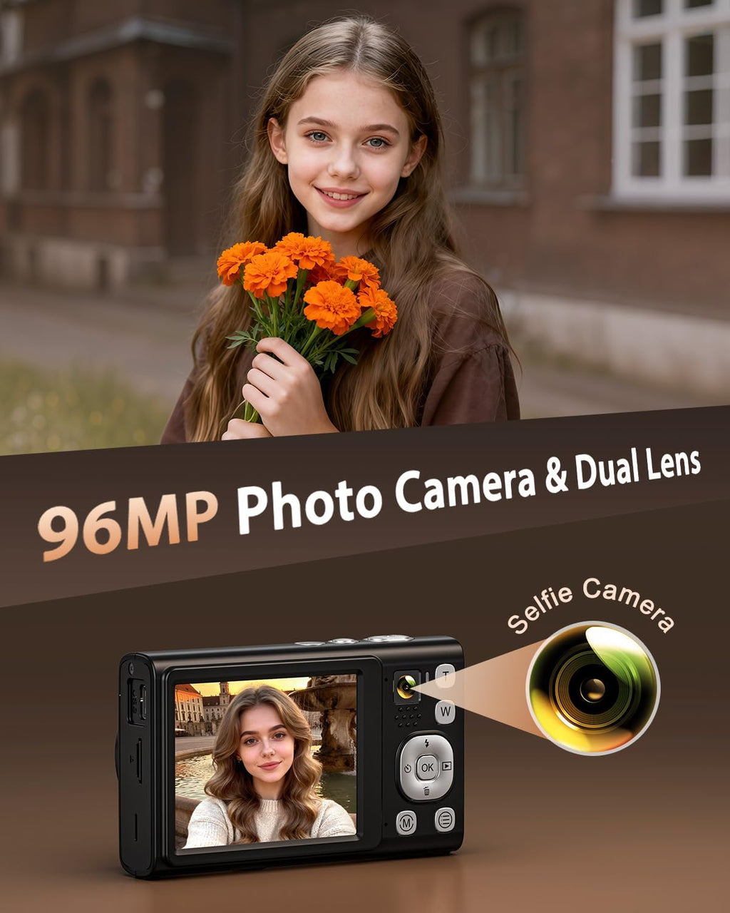 5K Digital Camera for Photography 96MP Dual Cameras with 6X Optical Zoom
