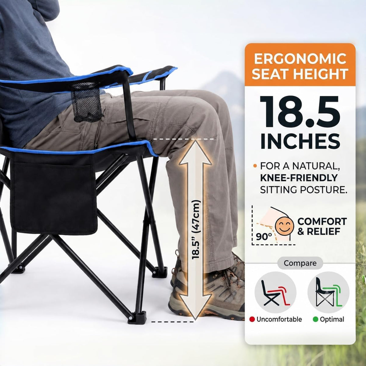 EMERIT 2-Pack Folding Camping Chair, Diamond-Quilted & Adjustable Armrest