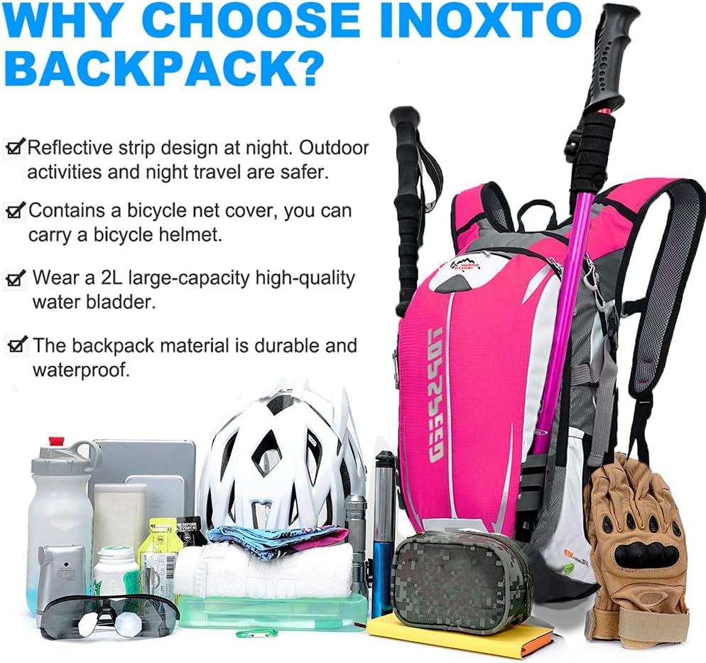 INOXTO Hydration Pack Backpack，18L Hydration Pack Lightweight Water Backpack with 2L Water Bladder Bag Daypack for Hiking Running Cycling Camping Hunting for Women Men
