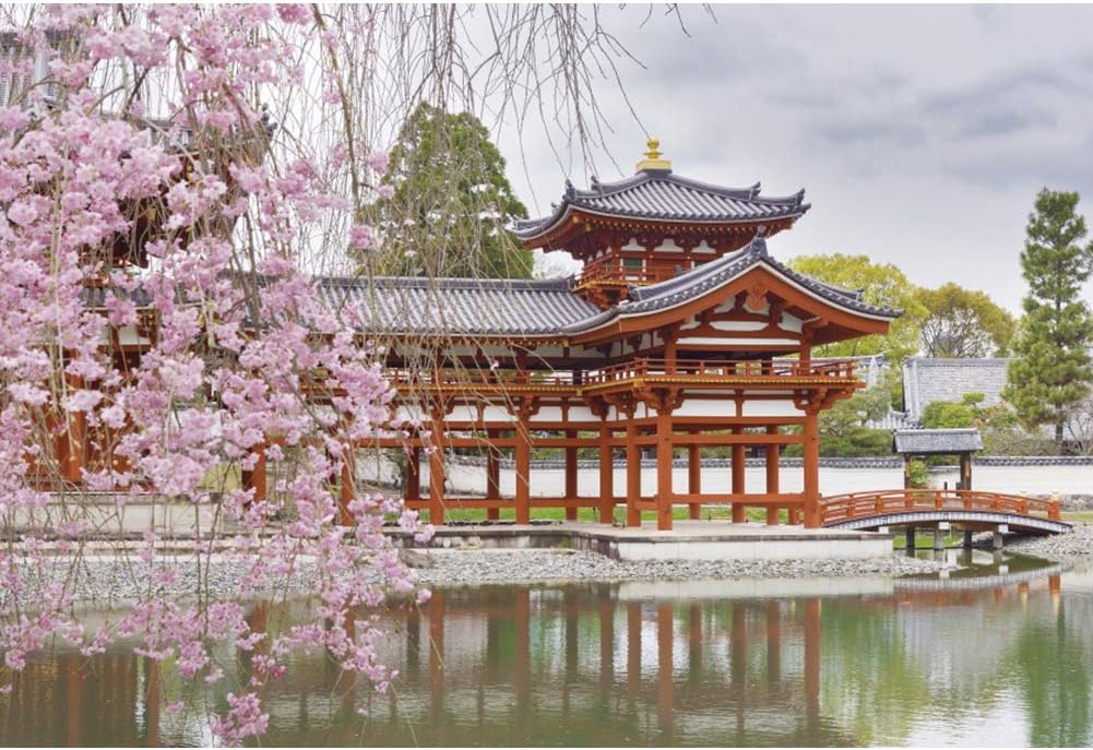 10x8ft Japan Scenery Photography Backdrop Japanese Style Building Garden Pink Cherry Asian Travel Themed Birthday Party Wedding Portrait Photo Studio Props Background Room Wallpaper
