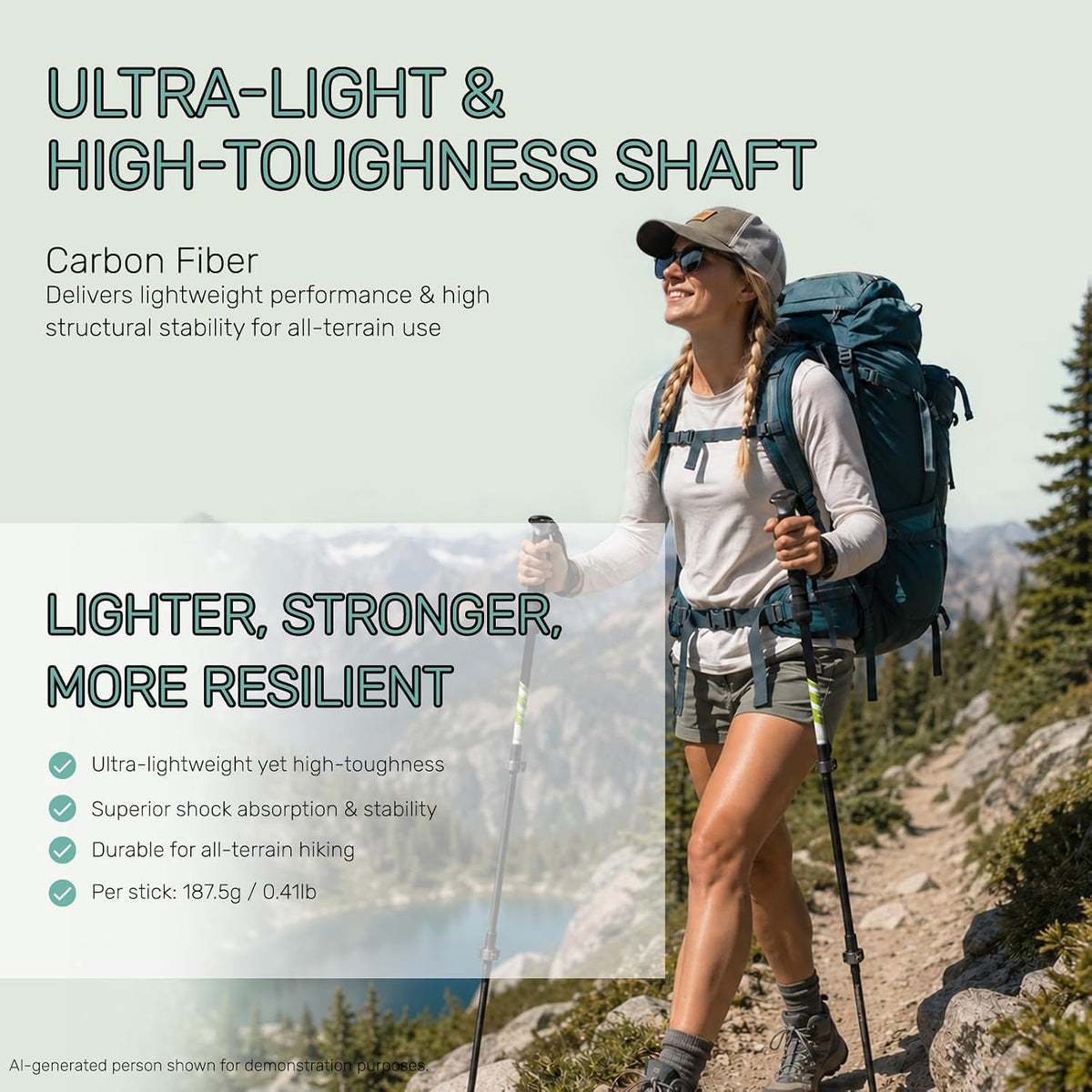 Ultralight Carbon Fiber Trekking Poles - 3K Collapsible Hiking Poles with EVA Foam Grip & Flip Lock