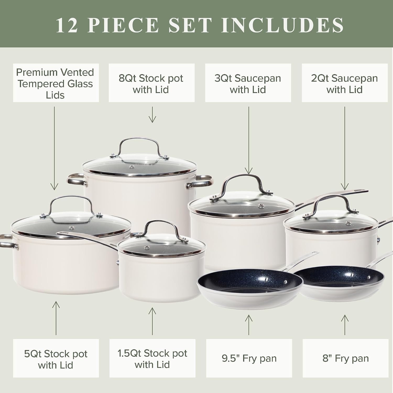 Nuwave Healthy Duralon Blue Ceramic Nonstick Cookware Set, PFAS Free