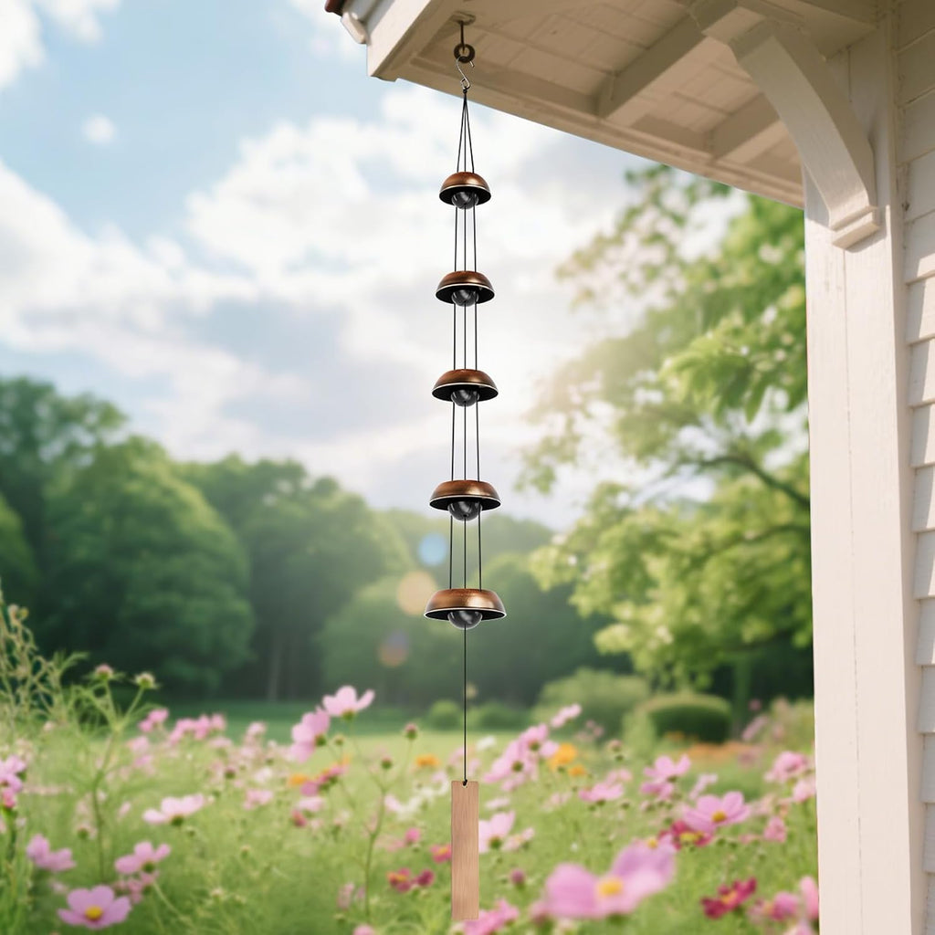 Copper Wind Chimes for Outside Clearance, 36'' Temple Windchimes Outdoors w/5 Bells, Memorial Wind Chime Gifts for Mom Grandma Mother Women, Feng Shui Wind Bell for Home Garden Zen Decor