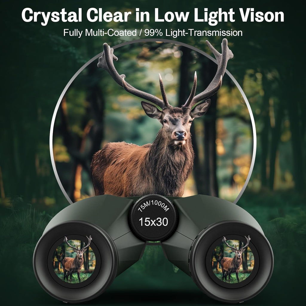 Occer 15x30 Binoculars for Adults Kids Easy Focus for Bird Watching Green