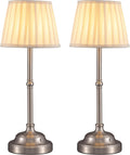 KDG Nickel Cordless LED Table Lamps Set of 2, Green Fabric Shade Desk Lamps