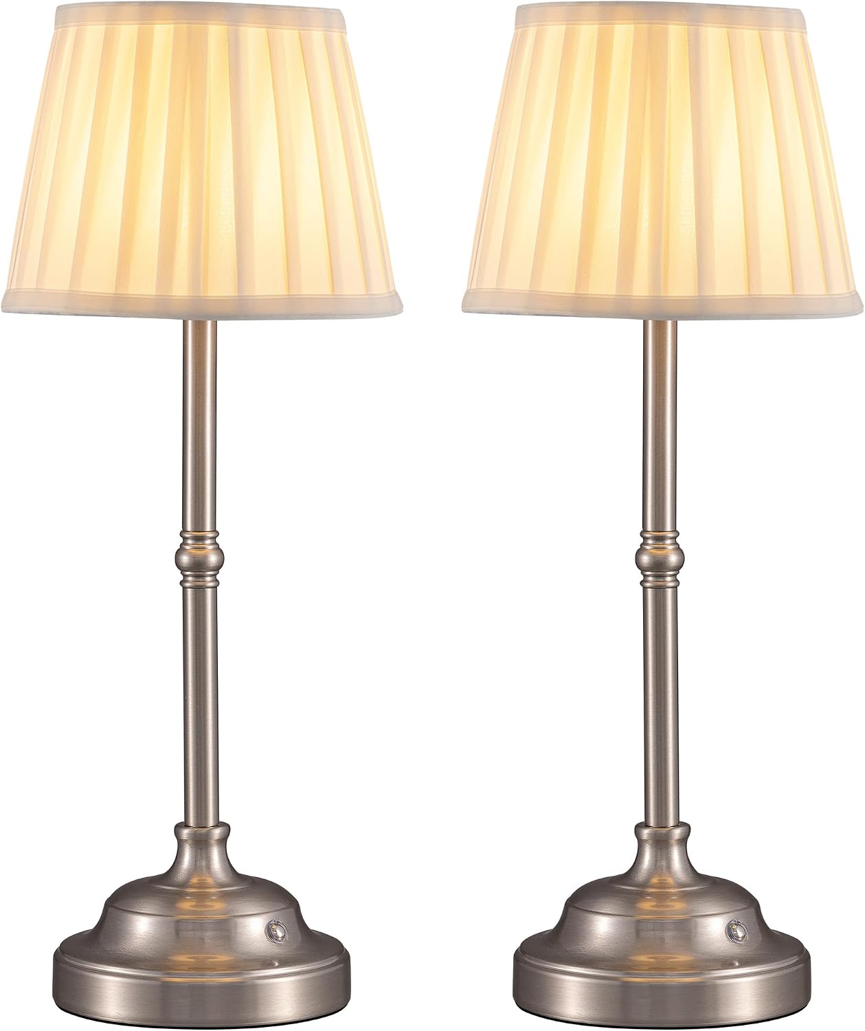 KDG Nickel Cordless LED Table Lamps Set of 2, Green Fabric Shade Desk Lamps