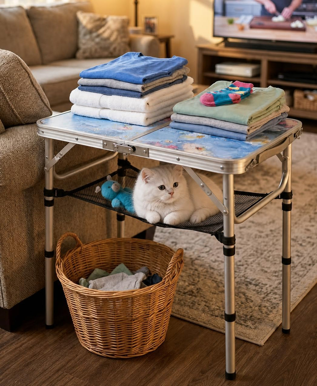 Outdoor Side Table, Portable 3 Adjustable Height, Small Folding Table