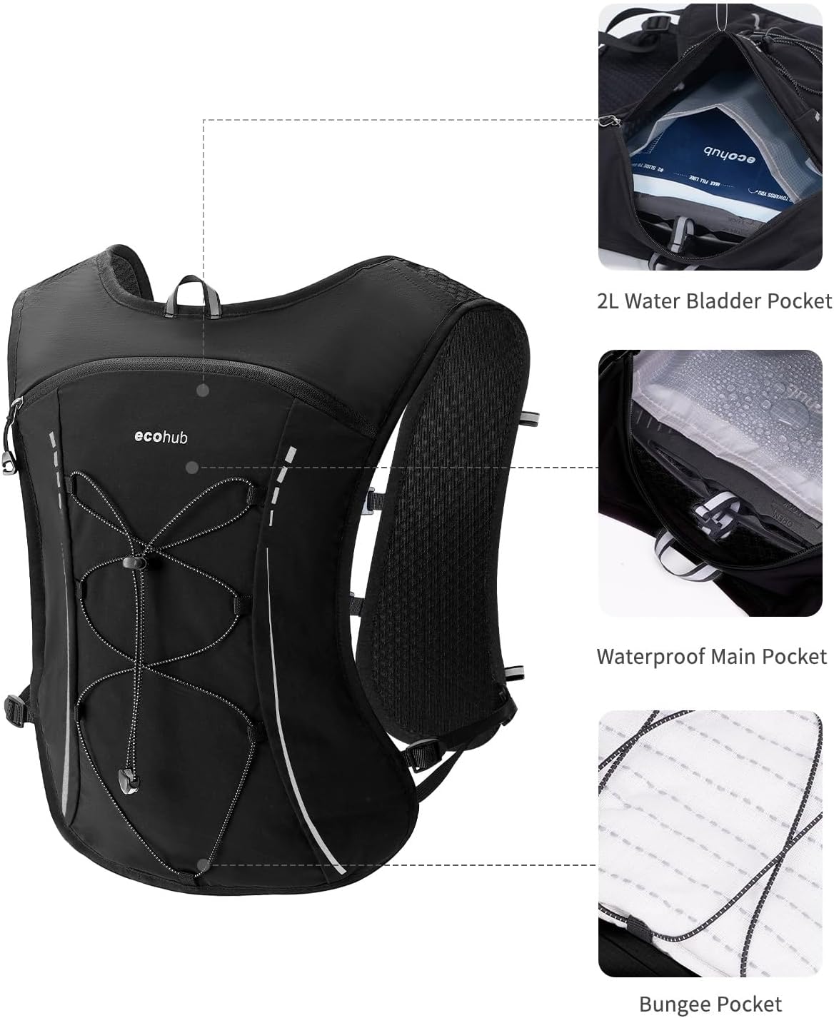 ECOHUB Lightweight Hydration Vest Water Backpack with 2L Water Bladder