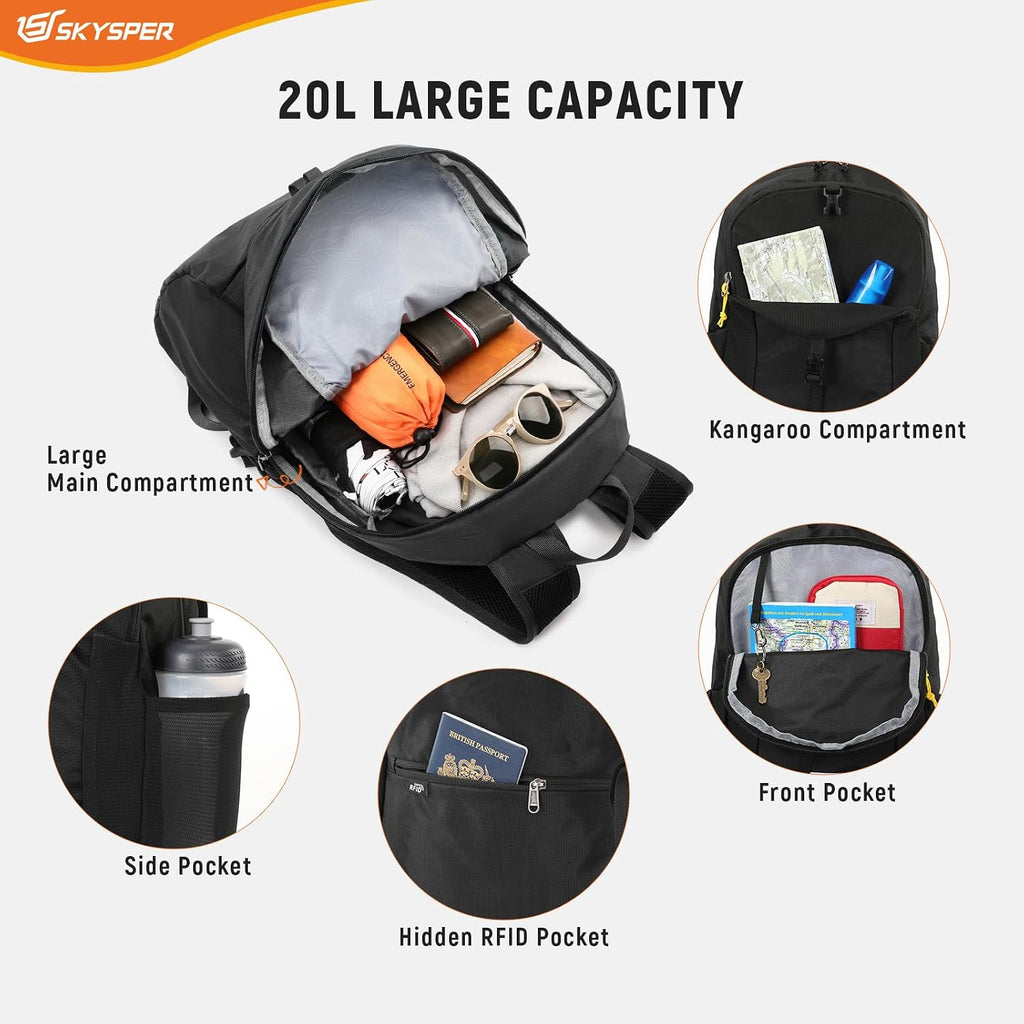 SKYSPER Small Packable Hiking Backpack 20L Anti-theift Travel Daypack