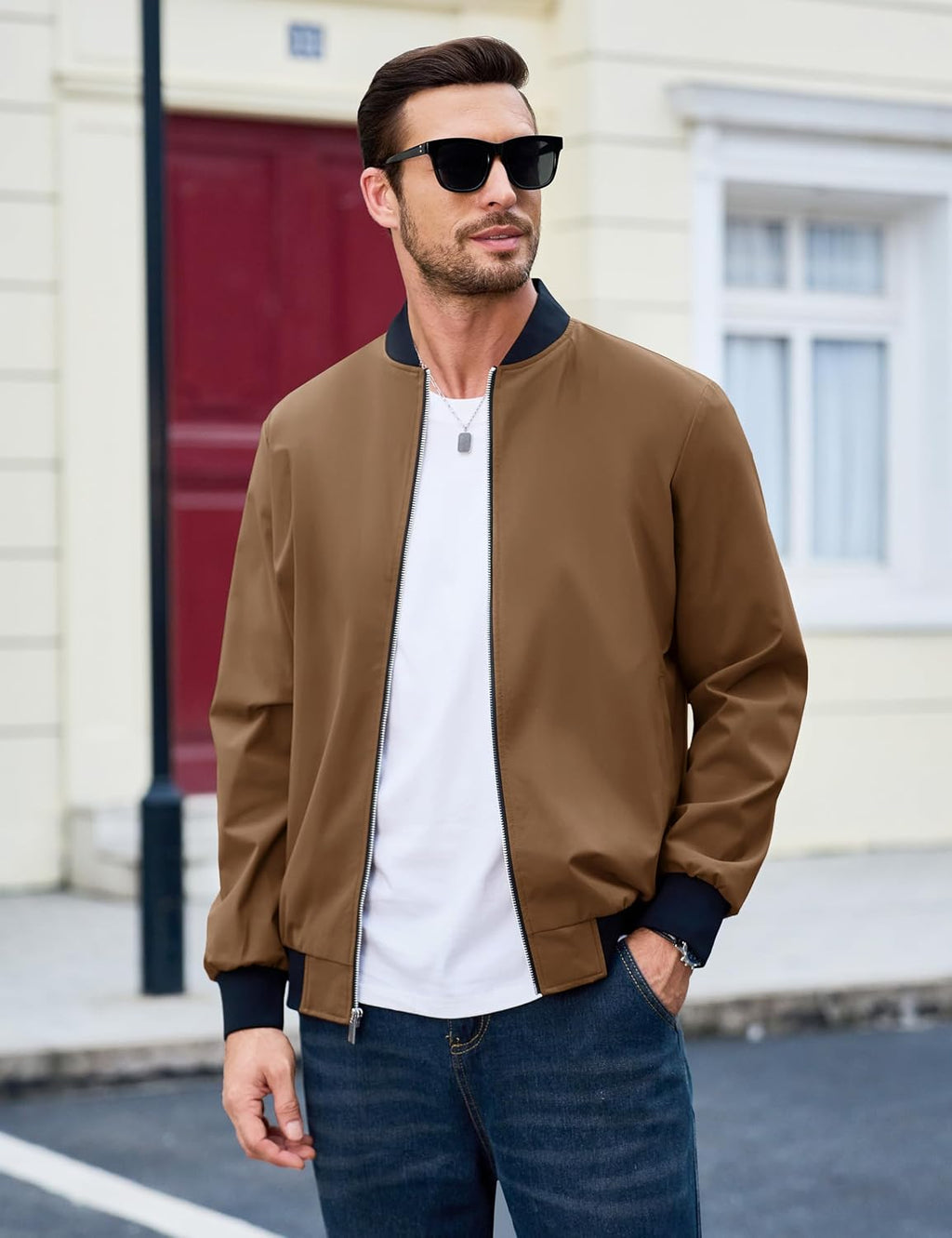 MAGCOMSEN Men's Bomber Jacket Lightweight Full Zip Windbreaker Jackets