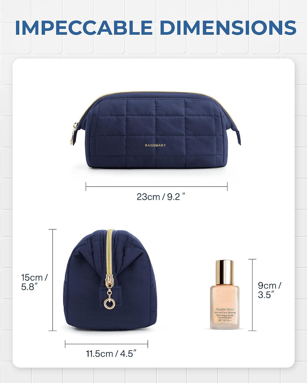 BAGSMART Makeup Bag Travel Toiletry Bag, Wide-open Zipper Pouch, Navy Blue