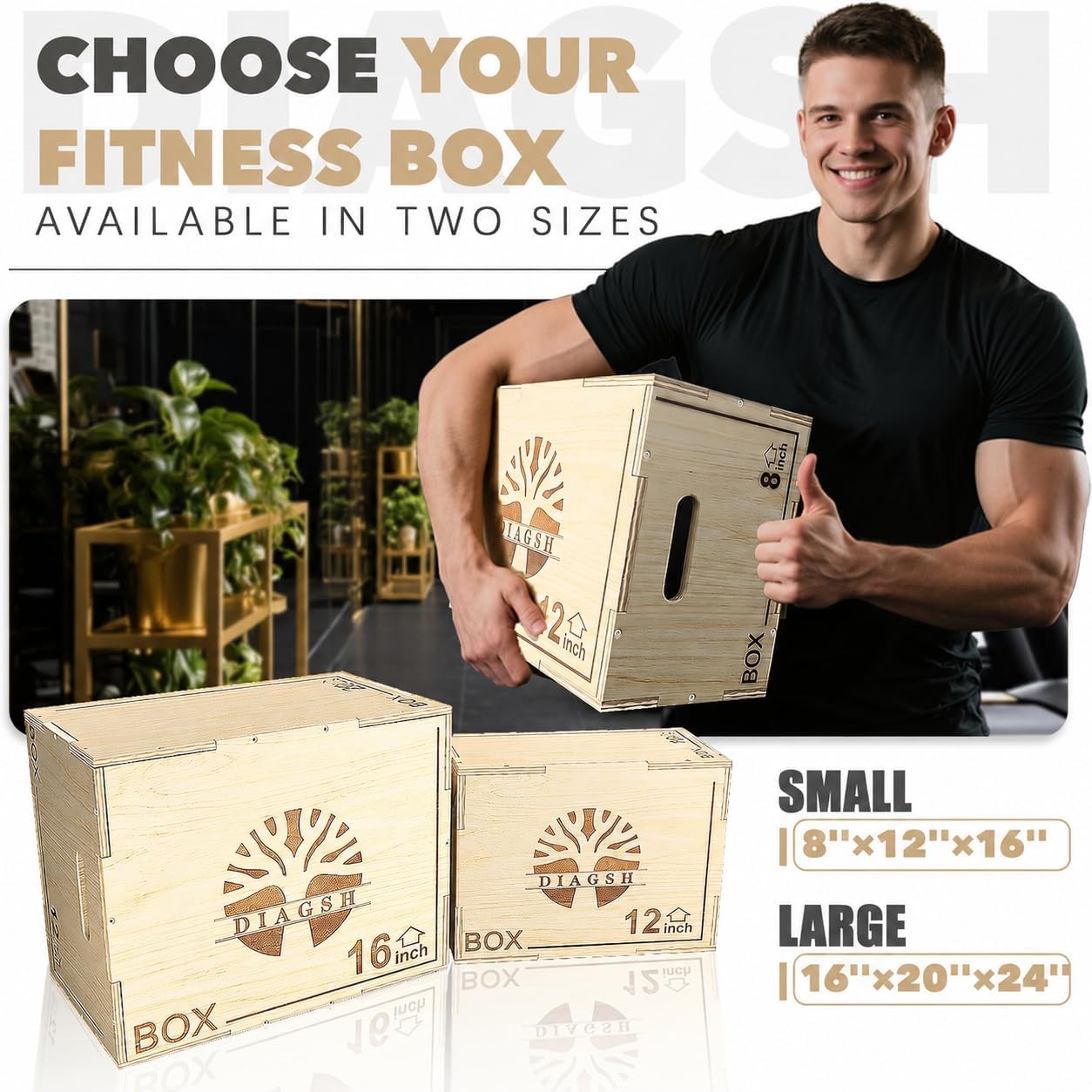 Plyo Box - 3-in-1 Wood Plyometric Jump Platform (16"x12"x8") for Home Gym Training - Ideal for Jumps, Squats & Conditioning-1 Piece
