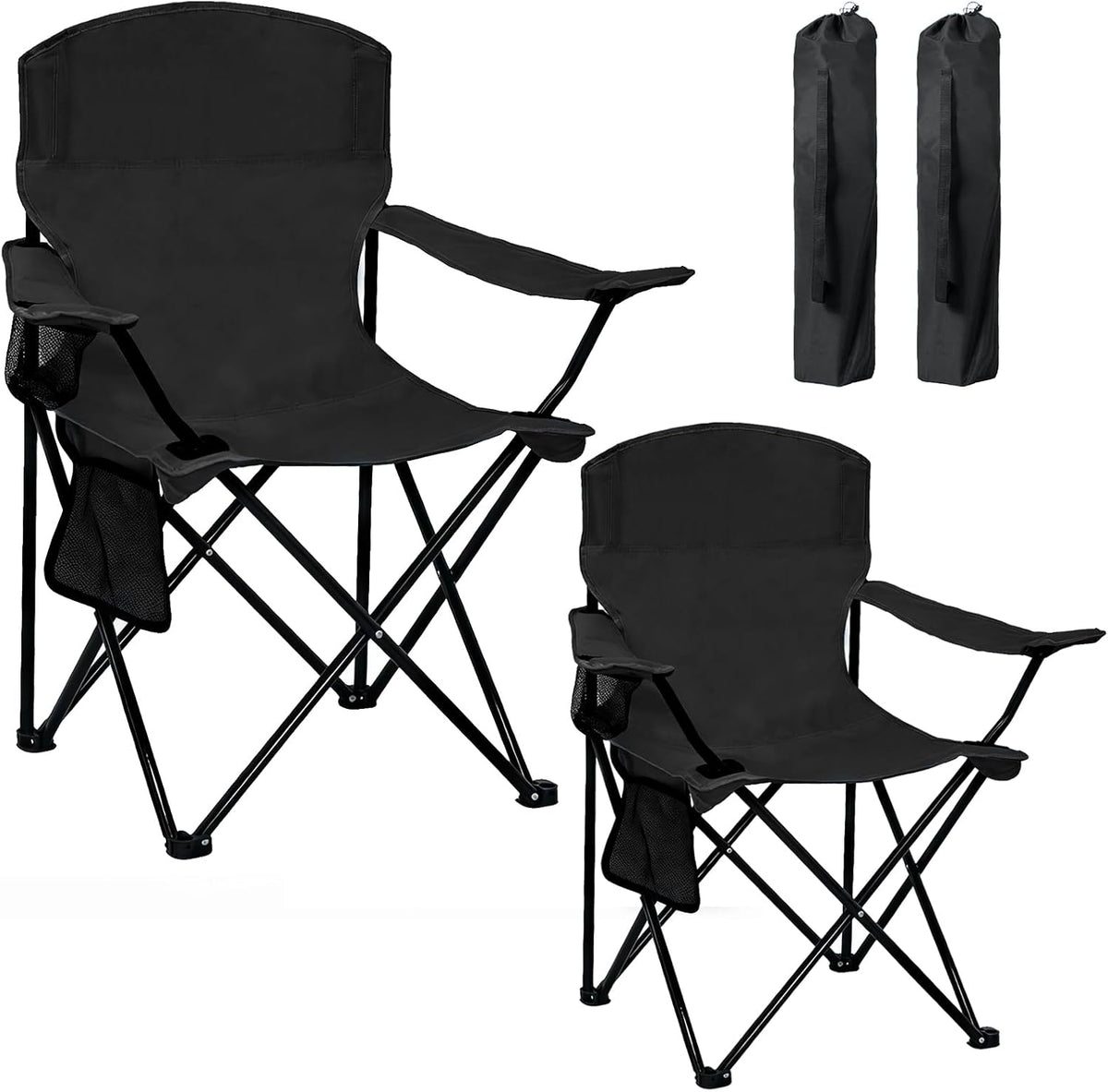 Camping Chair 2 Pack Portable Folding Chair, Supports 300lbs, Black