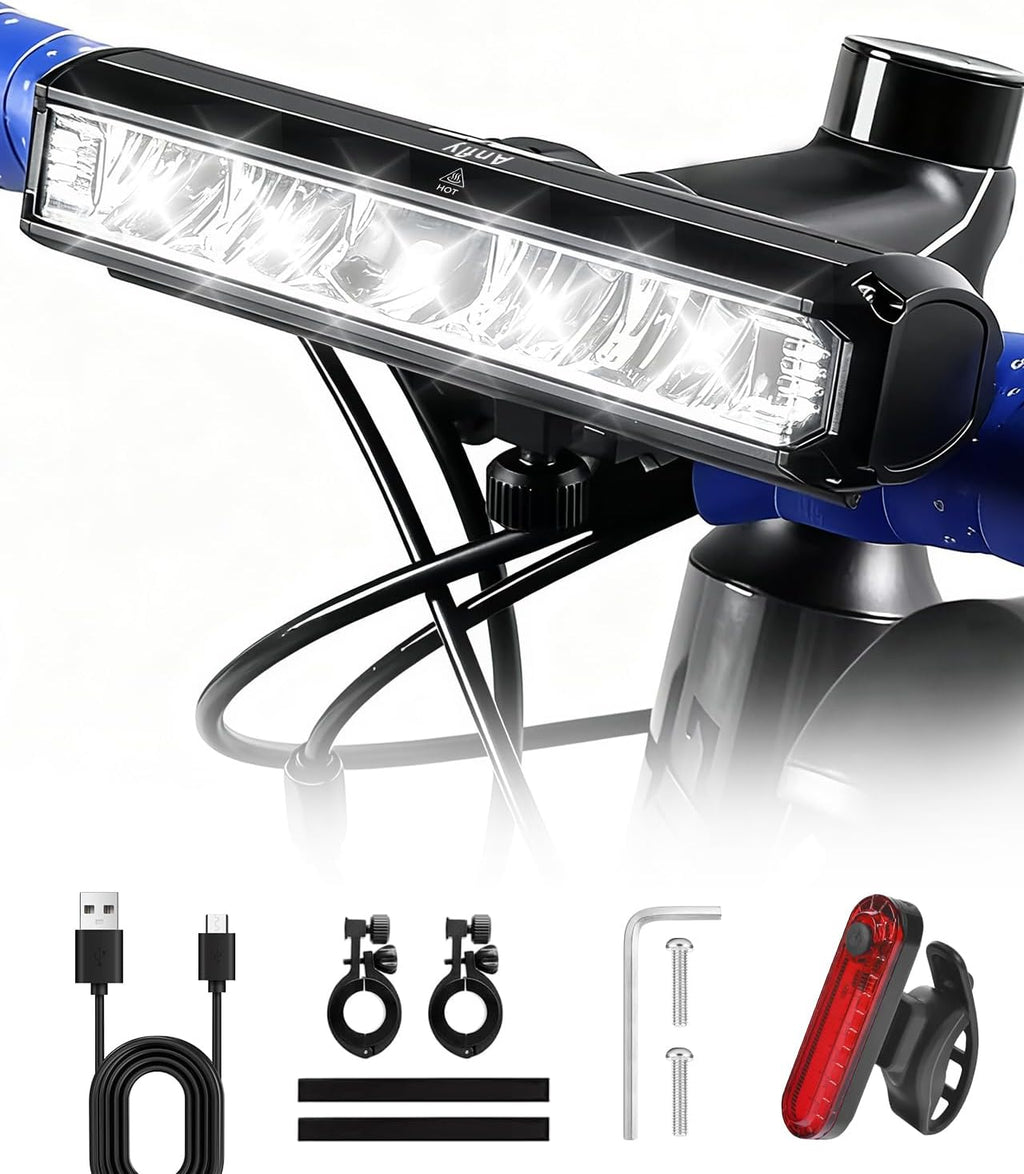 Super Bright LED Bike Lights – USB-C Rechargeable, IPX5 Waterproof Bicycle Headlight, Daytime Running Light, Multi-Mode MTB & Off-Road Cycling, Commuting and Outdoor Adventures